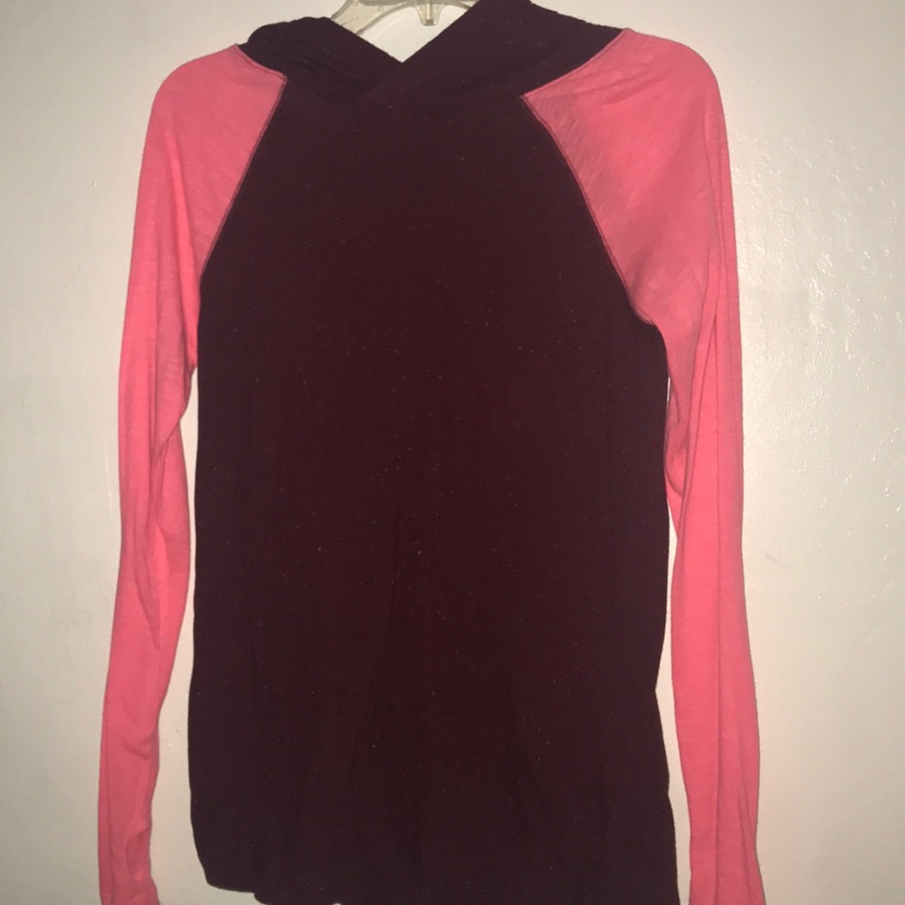 burgundy, pink sleeve sweatshirt